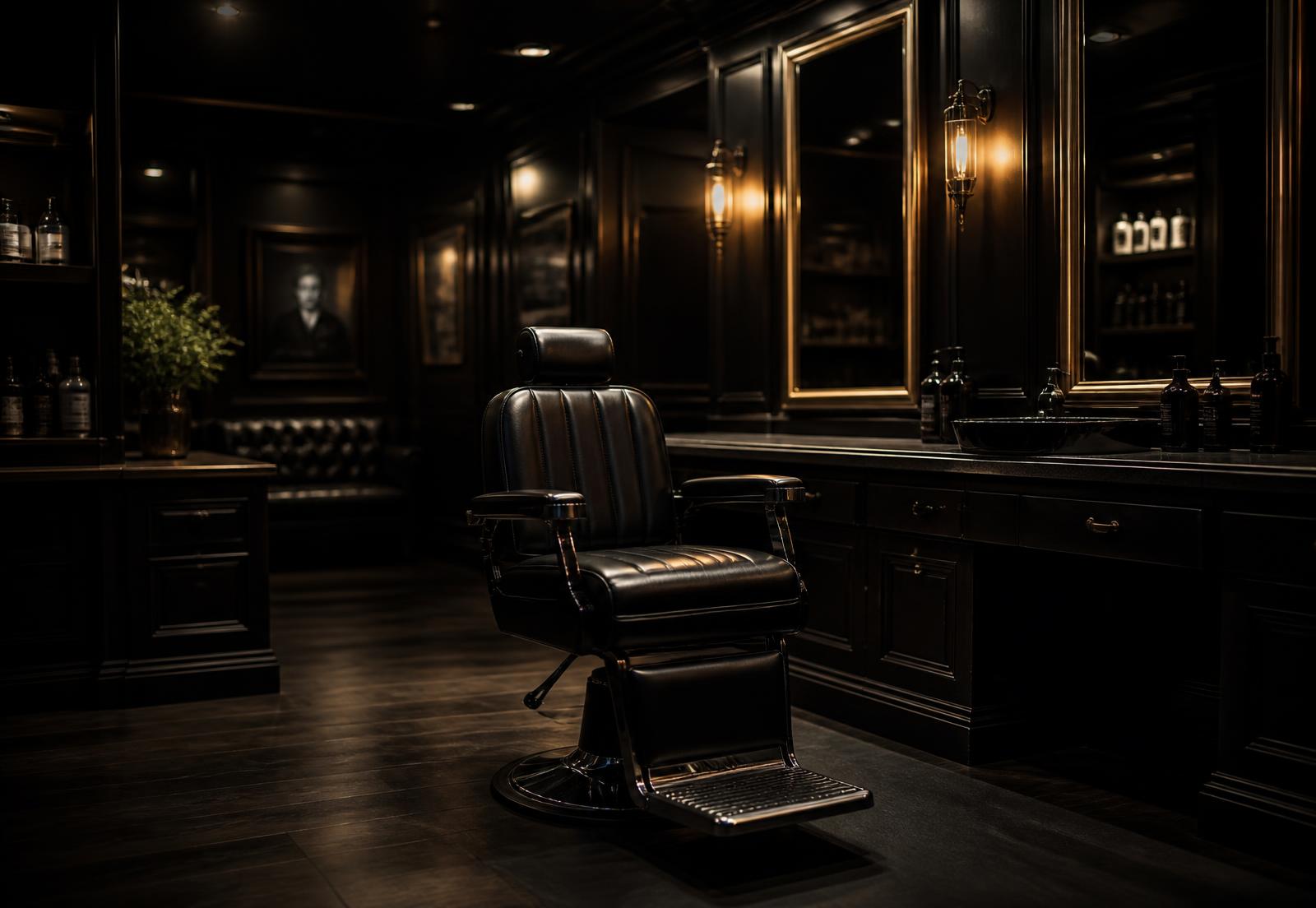 Intérieur du barber shop Huet_cutz éclairé de lumière chaude